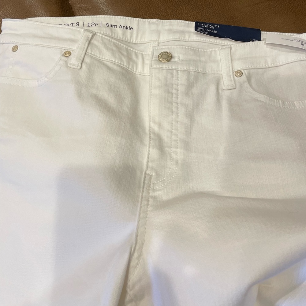 New Talbots White Slim Leg Anklet Pants Size 12 Petite